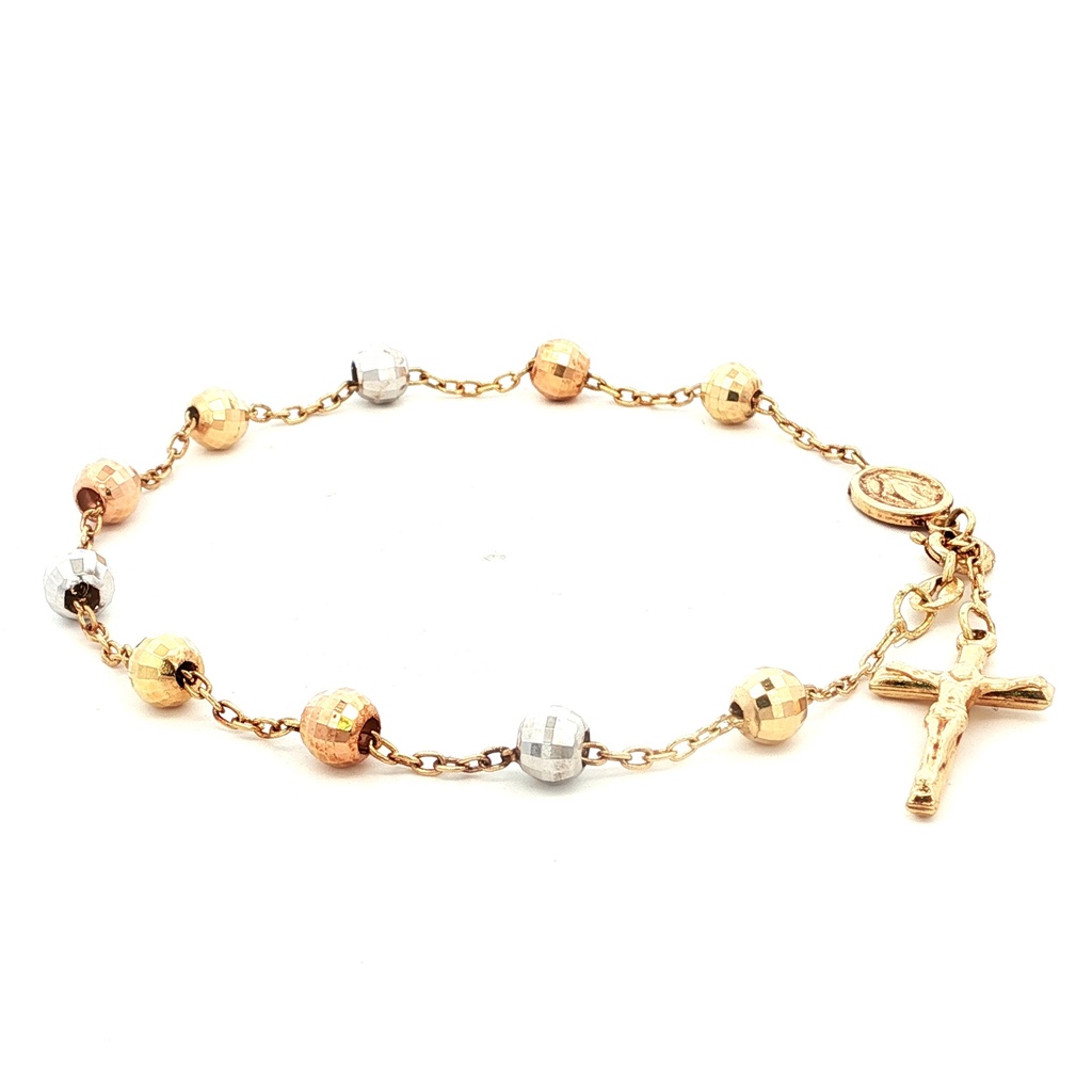 [GOLD263] PULSERA DENARIO DIAMANTADO 3 OROS            