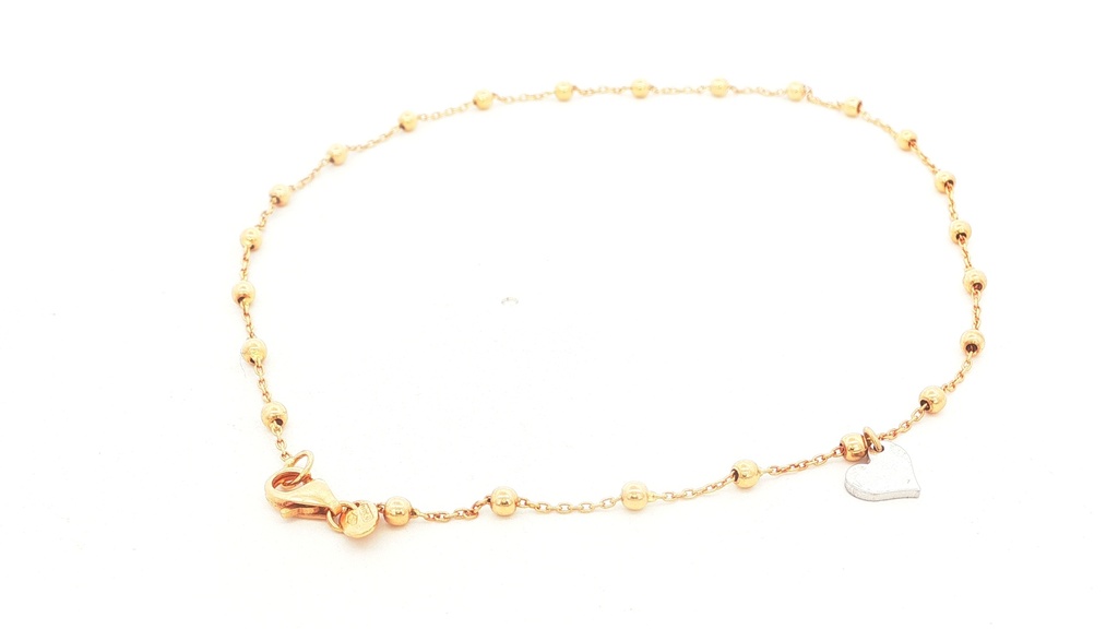 TOBILLERA DOS OROS CORAZON BOLAS