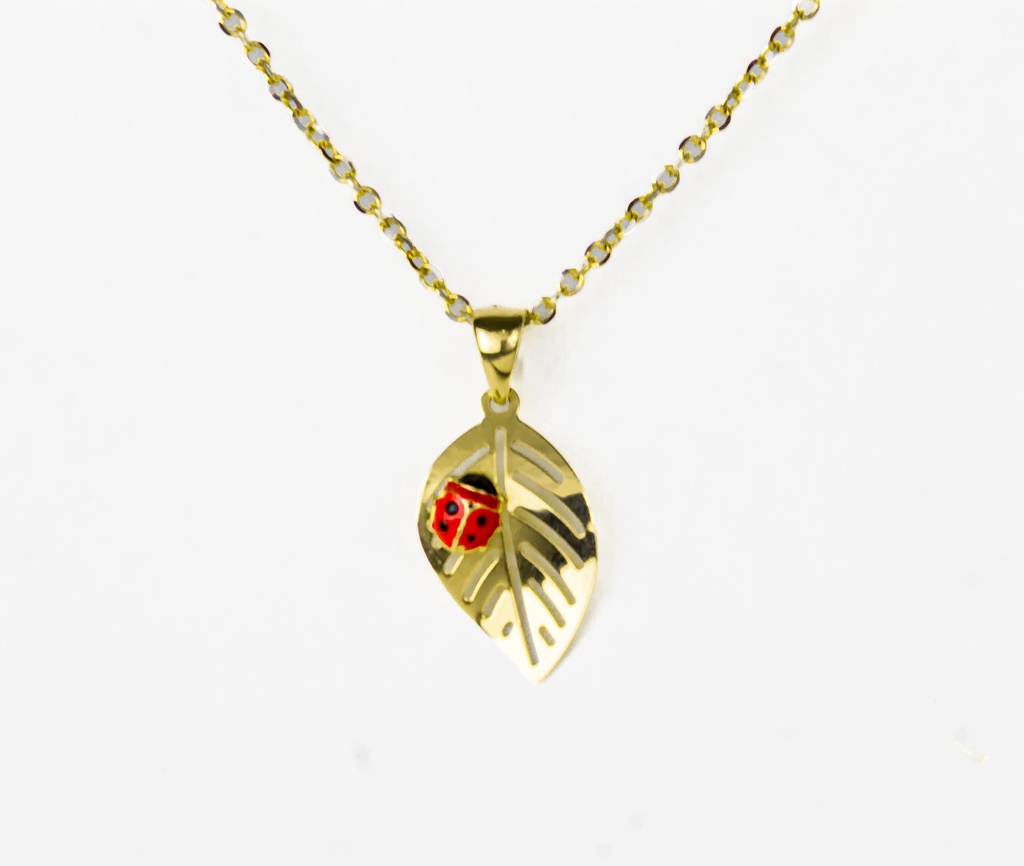 DIJE HOJA Y MARIQUITA ORO AMARILLO