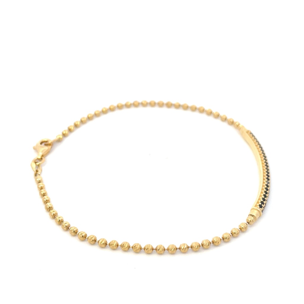 PULSERA BARRA BOLAS DIAMANTADAS ORO AMARILLO         