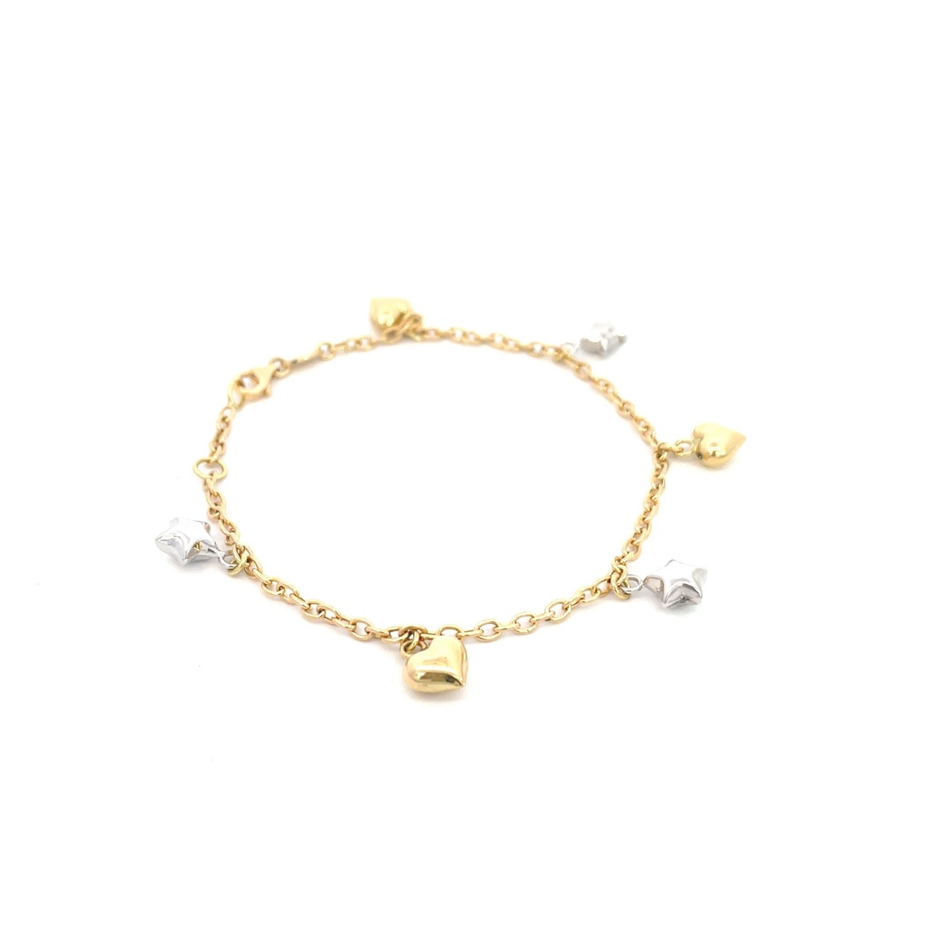 PULSERA CORAZON ESTRELLAS DOS OROS            