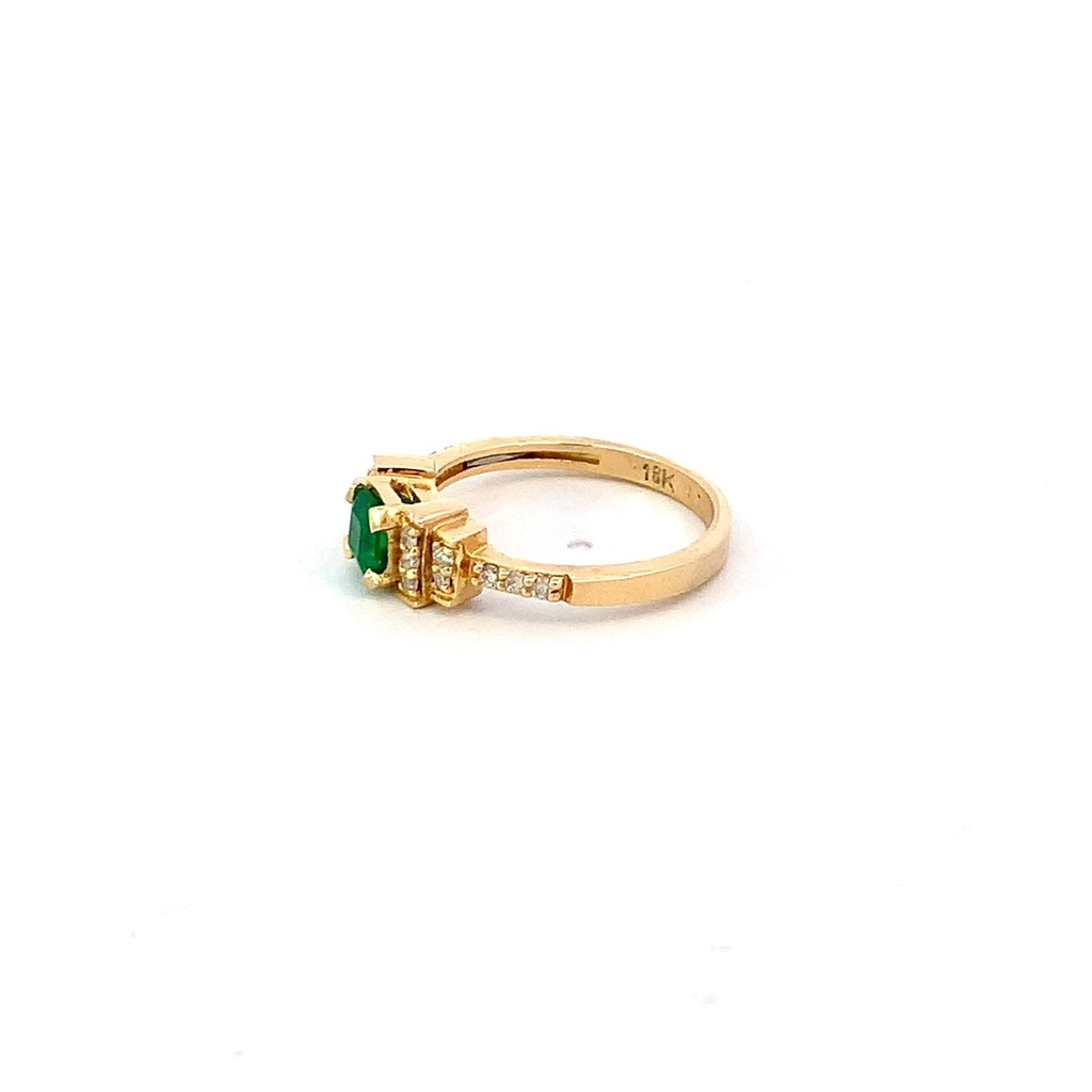 ANILLO SOLITARIO ESMERALDA Y DIAMANTES ORO AMARILLO      