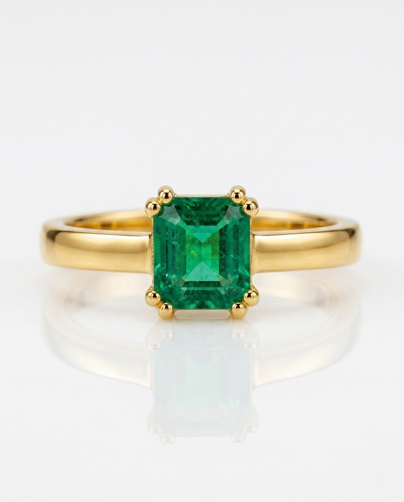 ANILLO SOLITARIO ESMERALDA ORO AMARILLO            