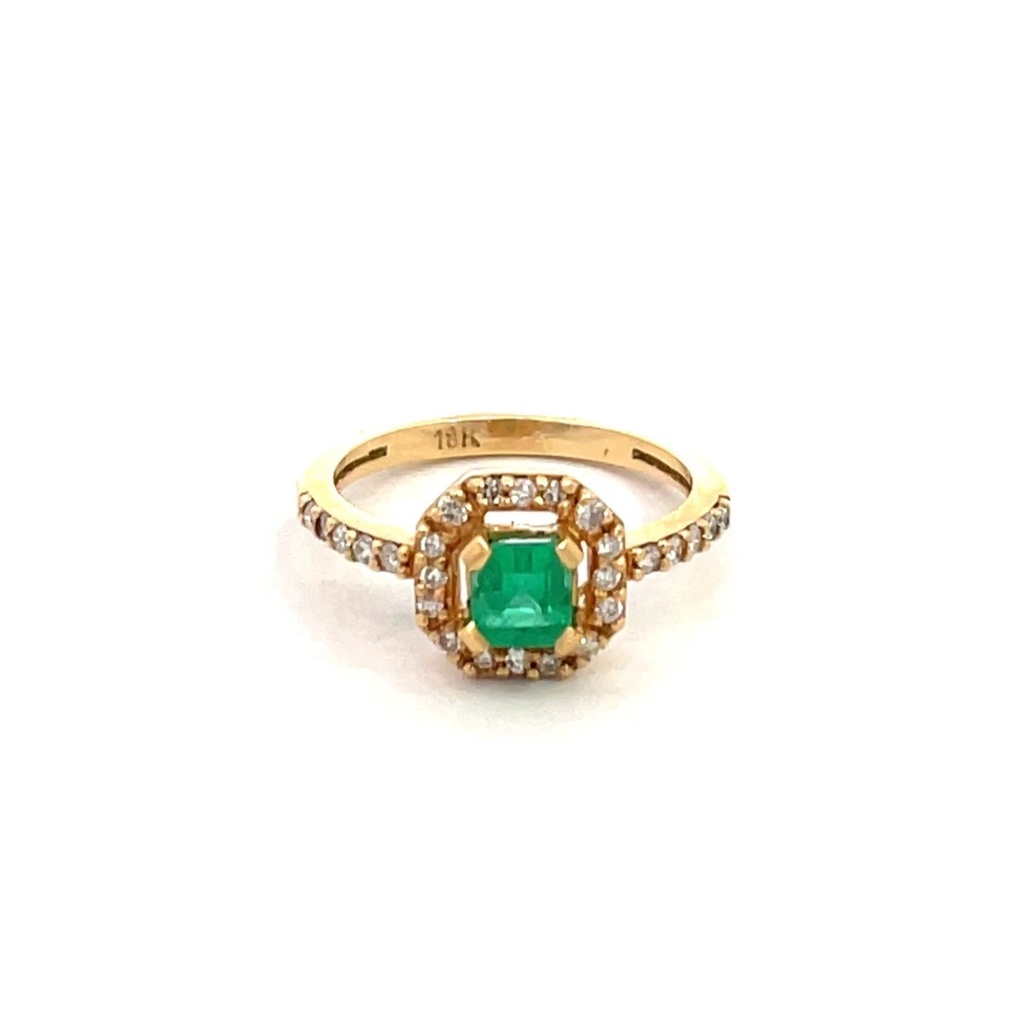 ANILLO SOLITARIO ESMERALDA Y DIAMANTES ORO AMARILLO   