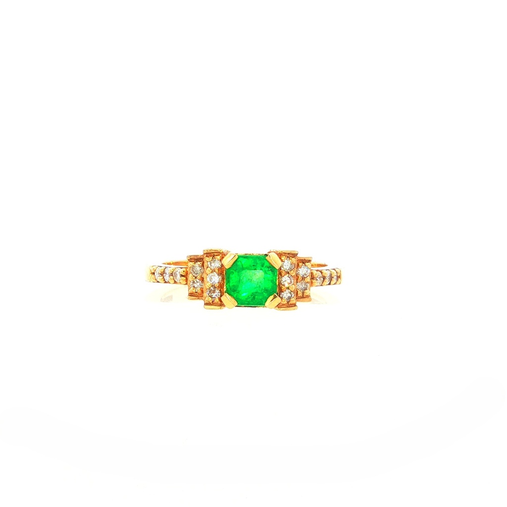 ANILLO SOLITARIO ESMERALDA Y DIAMANTES ORO AMARILLO   