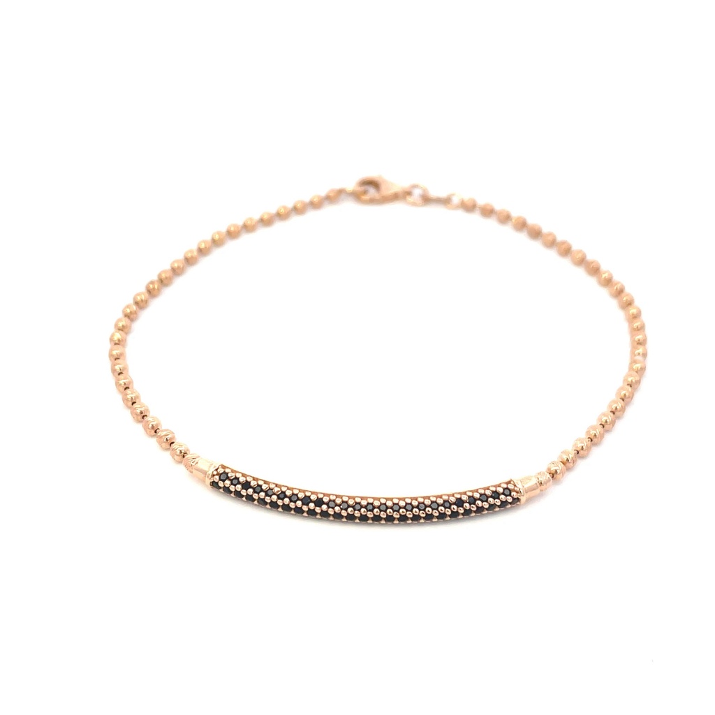 PULSERA BARRA BOLAS DIAMANTADAS ORO ROSADO 