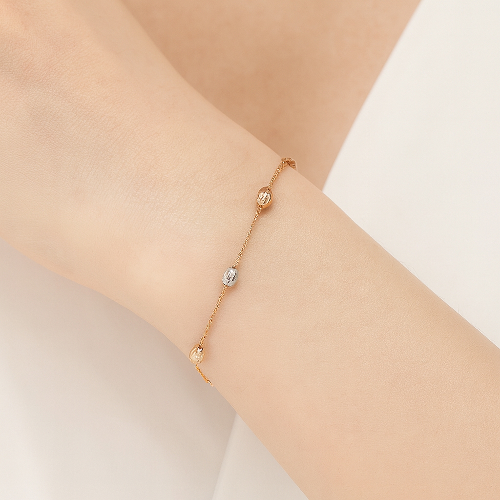 PULSERA OVALOS DIAMANTADOS TRES OROS 