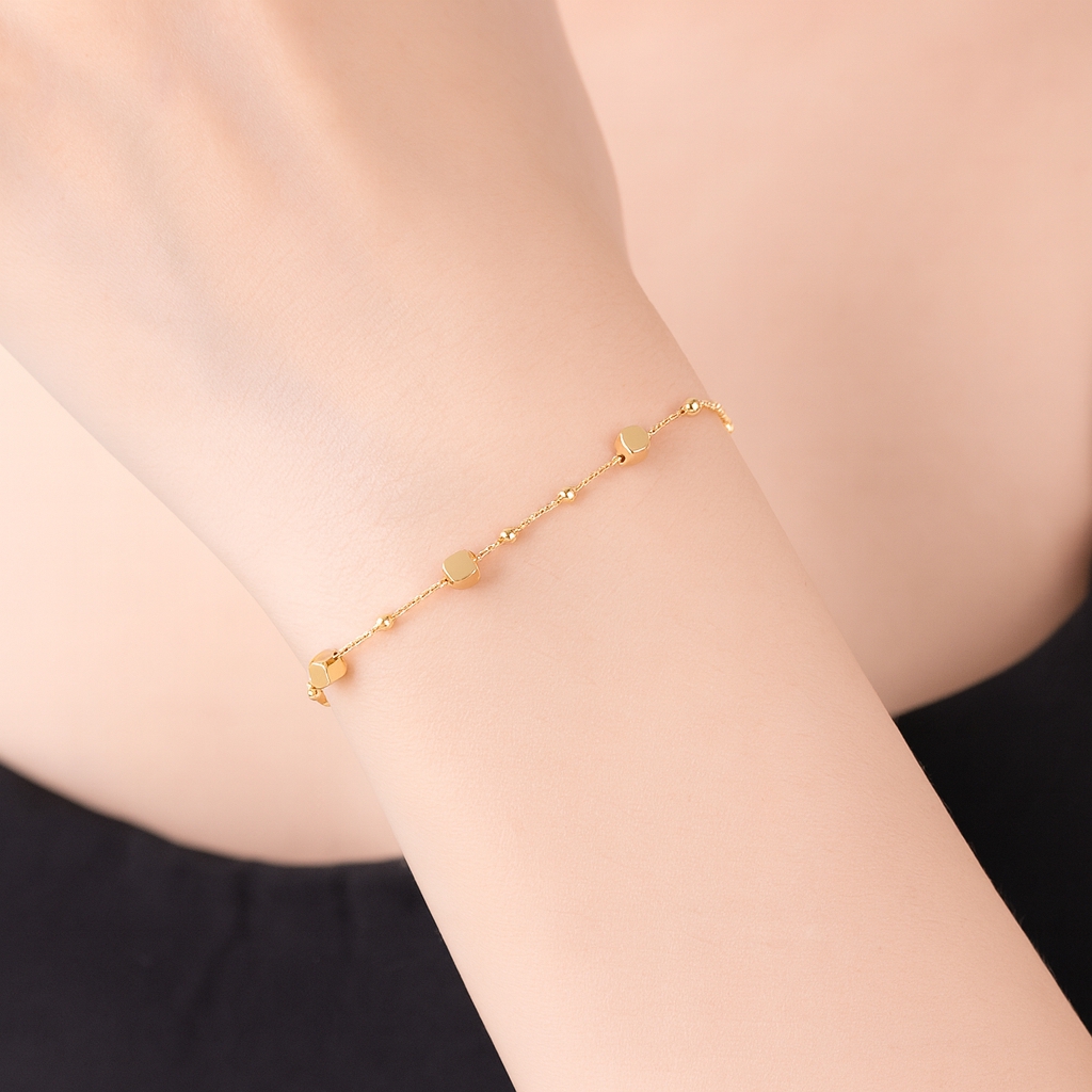 PULSERA CUBOS Y BOLAS DIAMANTADAS ORO AMARILLO