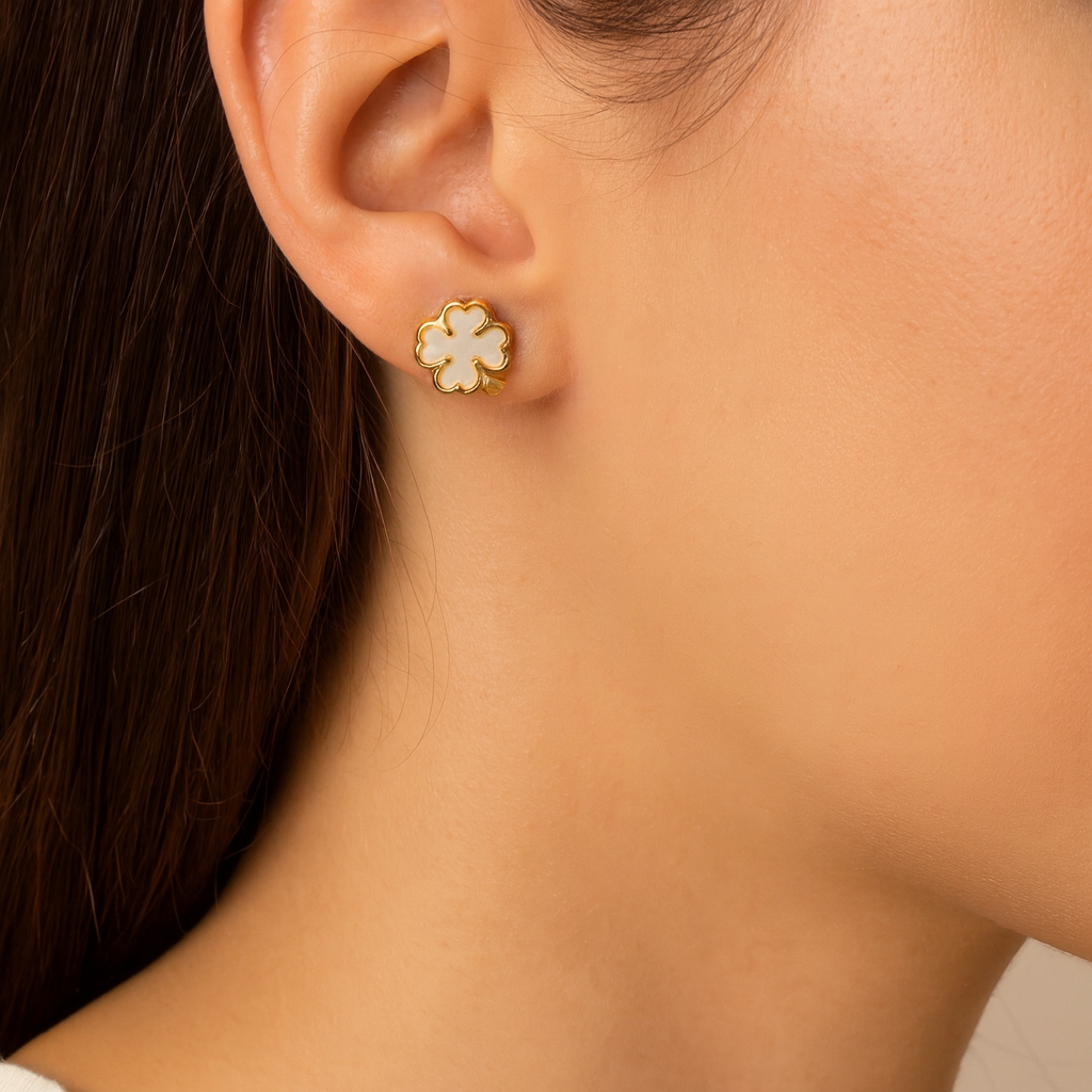 TOPOS TREBOL DE 4 HOJAS "NACAR" ORO AMARILLO