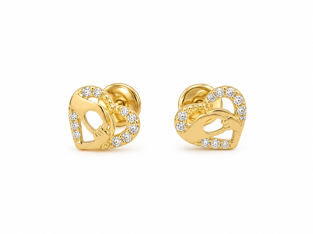 TOPOS CORAZON CON MANO CASTING ORO AMARILLO