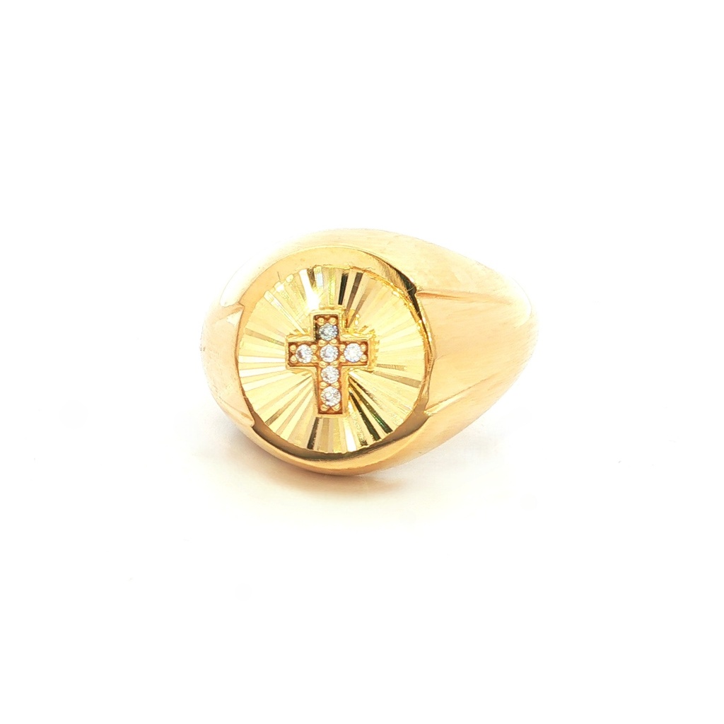 ANILLO CABALLERO CRUZ CASTING DIAMANTADO ORO AMARILLO 