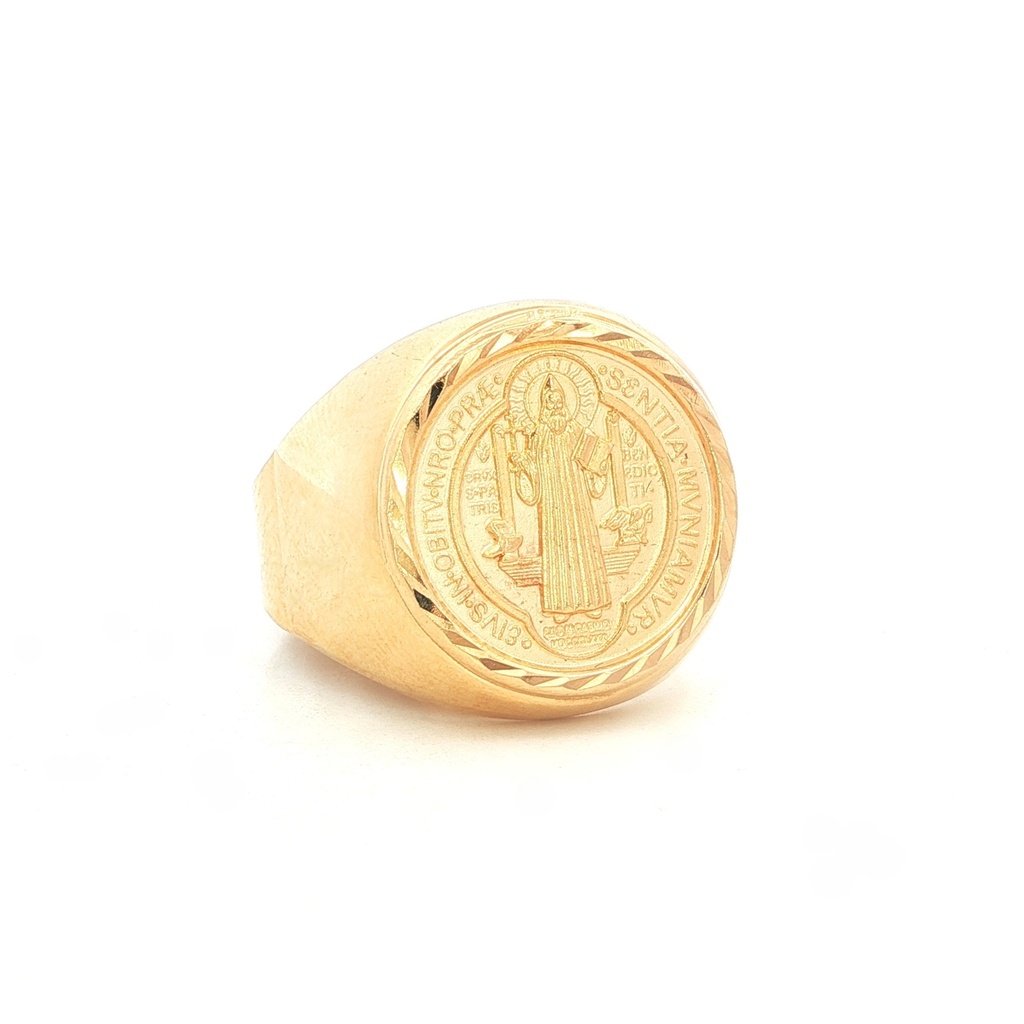 ANILLO CABALLERO SAN BENITO DIAMANTADO ORO AMARILLO