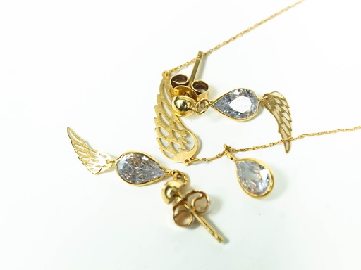 [GOLD316] SET CADENA ALAS + ARETES ALAS         