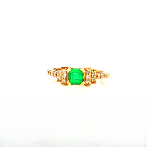 [HA070] [HA070] ANILLO SOLITARIO ESMERALDA Y DIAMANTES ORO AMARILLO   