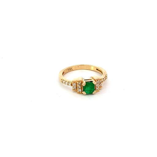 [HA071] ANILLO SOLITARIO ESMERALDA Y DIAMANTES ORO AMARILLO      
