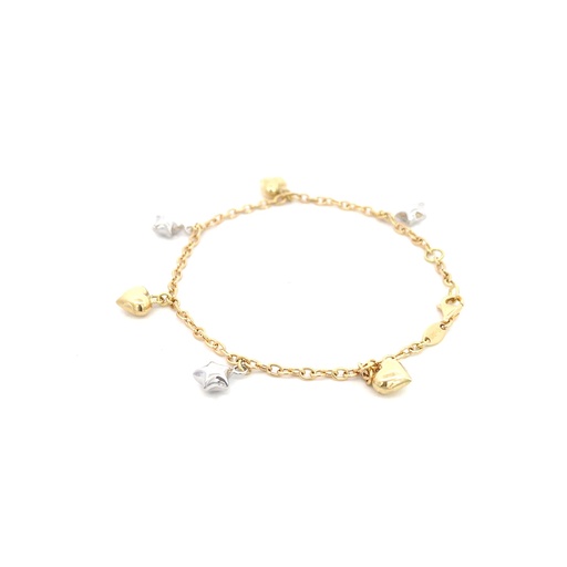 [SGA414] PULSERA CORAZON ESTRELLAS DOS OROS            
