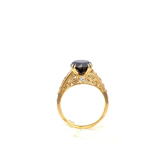 [HA370] [HA370] ANILLO SOLITARIO DIAMANTE NEGRO Y DIAMANTES ORO AMARILLO
