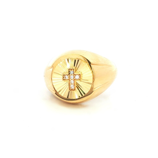 [GOLD439] ANILLO CABALLERO CRUZ CASTING DIAMANTADO ORO AMARILLO 