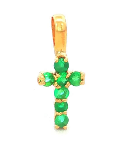 [HA406] DIJE CRUZ ESMERALDA ORO AMARILLO